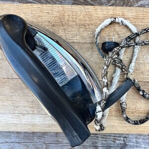 General Electric Vintage Steam Iron Black Chrome Fabric Cord AS-IS MCM Decor
